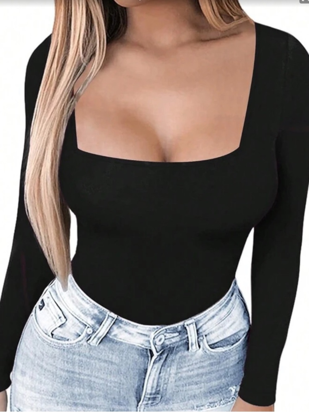 Black square neck Long Sleeve Top - Picture 6 of 6